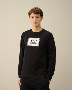 C.P. COMPANY 30/1 JERSEY LONG SLEEVED LOGO T-SHIRT BLACK