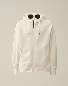 C.P. COMPANY DIAGONAL RAISED FLEECE GOGGLE ZIPPED HOODIE GAUZE WHITE