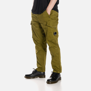 C.P. COMPANY STRETCH SATEEN LOOSE FIT UTILITY PANTS GREEN MOSS